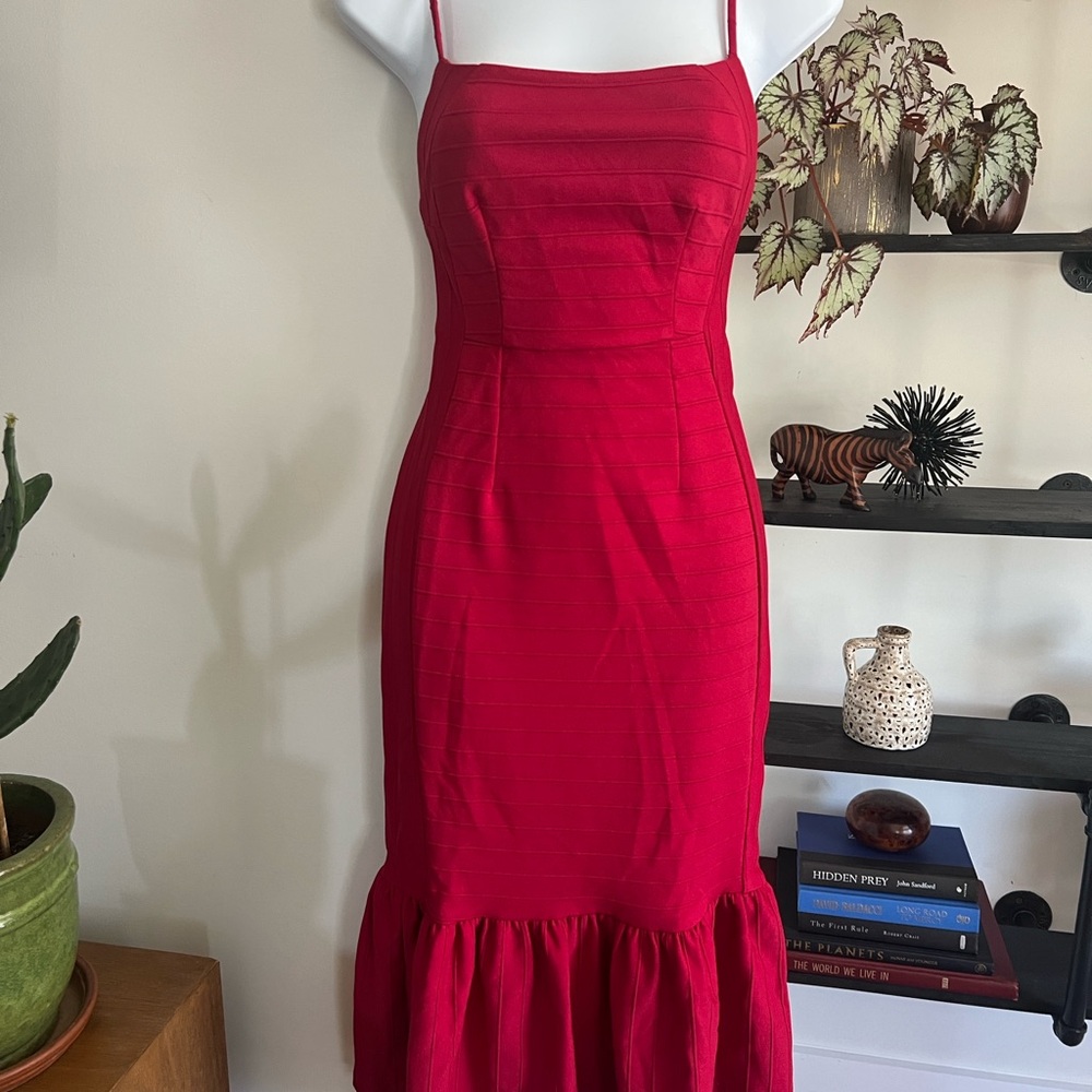 Hutch Red Ruffled Spaghetti Strap Midi Dress